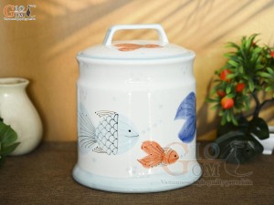 Hũ dưa men trắng vẽ tiểu ngư, dung tích 5 lít
