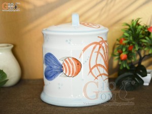 Hũ dưa men trắng vẽ tiểu ngư, dung tích 5 lít