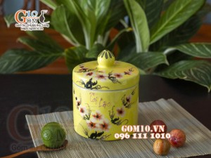 Hũ dưa Tài Lộc men màu vẽ hoa, đường kính 14cm