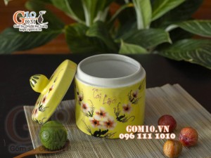 Hũ dưa Tài Lộc men màu vẽ hoa, đường kính 14cm