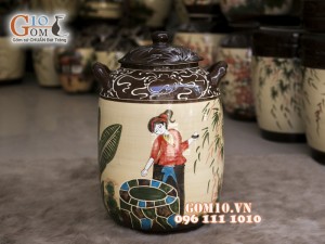Chum gốm đựng gạo men màu vẽ Cô Tấm, 30kg
