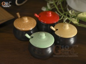Hũ gia vị men màu ( nắp xanh, đỏ, vàng)