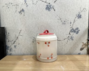 Hũ gốm có nắp men màu vẽ chấm bi, 2L