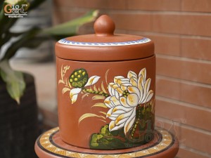 Hũ gốm đất đỏ đựng gạo khắc hoa Sen 5kg