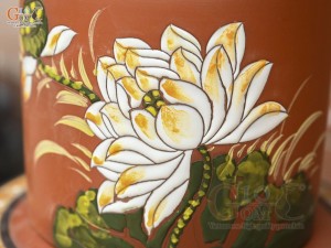 Hũ gốm đất đỏ đựng gạo khắc hoa Sen 5kg