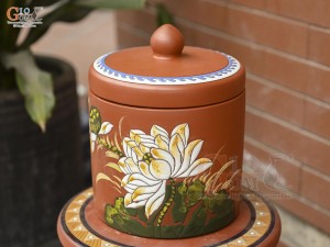 Hũ gốm đất đỏ đựng gạo khắc hoa Sen 5kg