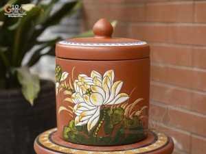Hũ gốm đất đỏ đựng gạo khắc hoa Sen 5kg