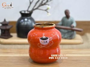 Hũ gốm men màu 2 bầu, in logo (Nhiều Màu)