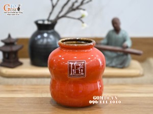 Hũ gốm men màu 2 bầu, in logo (Nhiều Màu)