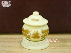 Hũ nước có nắp họa tiết rồng Phúc Lộc Thọ vàng kim cao 9cm