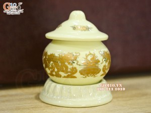 Hũ nước có nắp họa tiết rồng Phúc Lộc Thọ vàng kim cao 9cm