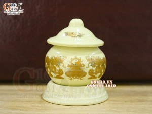 Hũ nước có nắp họa tiết rồng Phúc Lộc Thọ vàng kim cao 9cm