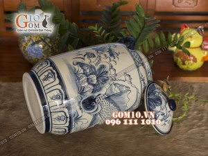 Chum gốm ngâm rượu men bóng dáng bí - vẽ Chép sen 45L