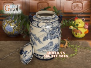 Chum gốm ngâm rượu men bóng dáng bí - vẽ Lý Bạch say 30L