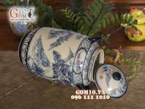 Chum gốm ngâm rượu men bóng dáng bí - vẽ Lý Bạch say 30L