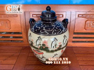 Chum gốm ngâm rượu men màu họa tiết Đám cưới chuột, 20 Lít