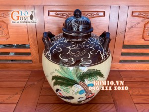 Chum gốm ngâm rượu men màu họa tiết hứng dừa, 30 Lít