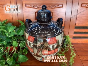 Chum gốm ngâm rượu men màu họa tiết Phố Cổ, 20 Lít