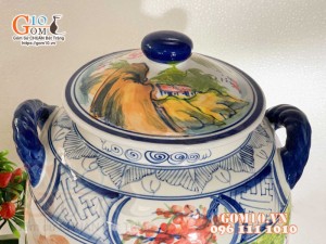 Hũ rượu men màu lá vọng câu cá 30l