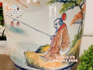 Hũ rượu men màu lá vọng câu cá 30l