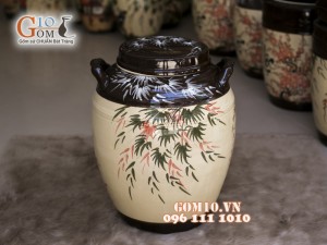 Chum gốm ngâm rượu men màu vẽ Tài Lộc, 12 Lít