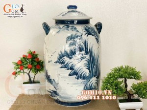 Hũ rượu men chàm cổ cảnh lã vọng câu cá 30l