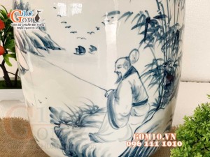 Hũ rượu men chàm cổ cảnh lã vọng câu cá 30l