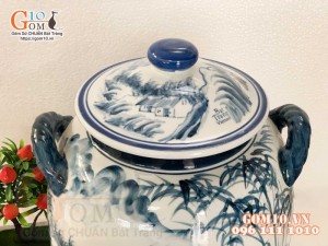 Hũ rượu men chàm cổ cảnh lã vọng câu cá 30l