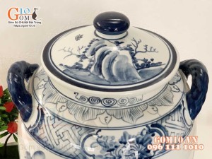 Hũ rượu men chàm cổ vẽ làng quê 30l