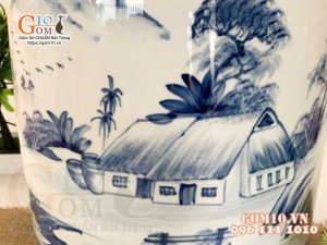 Hũ rượu men chàm cổ vẽ làng quê 30l