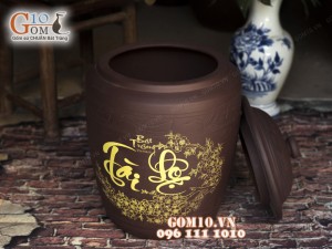 Chum gốm đựng gạo họa tiết Tài Lộc, 12kg