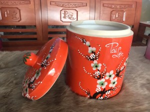 Hũa dưa tài lộc men màu đường kinh 19cm cao 22cm