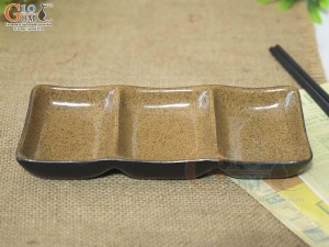 Khay 3 ngăn men gốm vàng