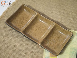 Khay 3 ngăn men gốm vàng