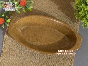 Khay bầu dục miệng loe gốm vàng,  26x14cm