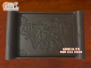 Khay chữ nhật đắp nổi hoa châm 30x18cm