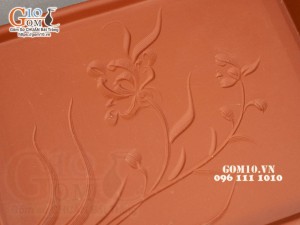 Khay chữ nhật gốm đỏ khắc hoa, 32x20cm