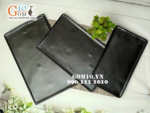 Khay chữ nhật lòng phẳng đen trơn men giọt dầu 29cm