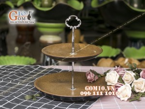 Khay đựng mứt tết , bánh kẹo men gốm 2 tầng, cao 26cm