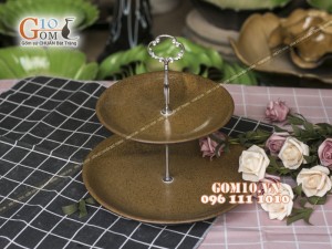 Khay đựng mứt tết , bánh kẹo men gốm 2 tầng, cao 26cm