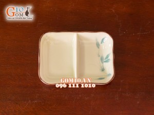 Đĩa gia vị 2 ngăn trúc xanh men kem
