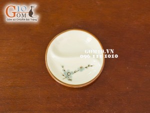Đĩa oval đựng gia vị men kem vẽ hoa Đào xanh