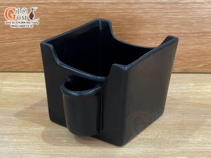 Khay gốm đựng giấy và tăm đen, cạnh 9cm
