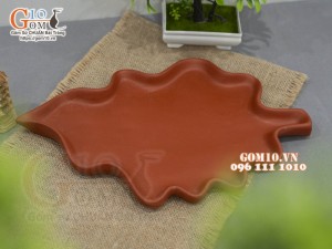 Khay lá gốm đỏ trơn, 35x23cm