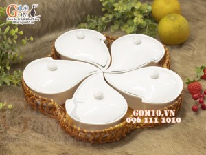Khay mứt Tết cánh tiên men trắng, khay mây 37cm