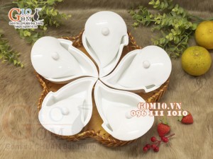Khay mứt Tết cánh tiên men trắng, khay mây 37cm