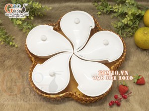 Khay mứt Tết cánh tiên men trắng, khay mây 37cm