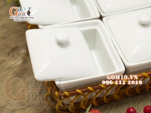 Khay mứt Tết chữ nhật men trắng, khay mây 22x28,5cm