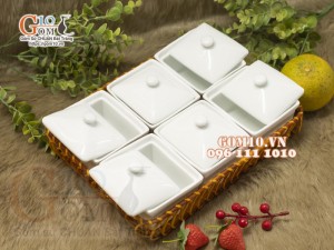 Khay mứt Tết chữ nhật men trắng, khay mây 22x28,5cm