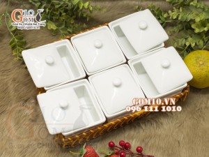 Khay mứt Tết chữ nhật men trắng, khay mây 22x28,5cm